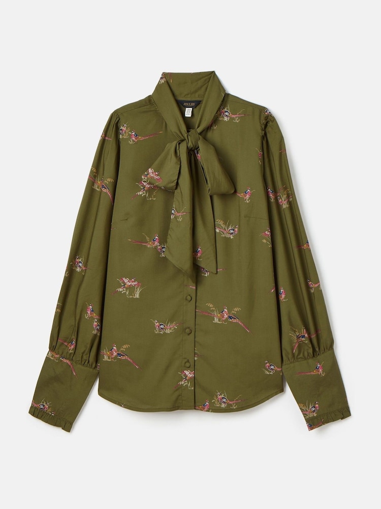 Joules Everly Khaki Green Tie Neck Blouse - Image 7 of 7