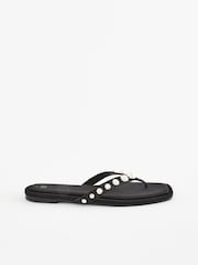 Black Pearl Effect Toe Post Sandals - Image 6 of 10