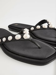 Black Pearl Effect Toe Post Sandals - Image 8 of 10