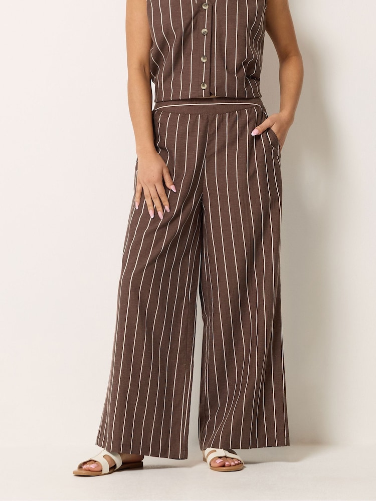 M&Co Brown Petite Stripe Wide Leg Trousers - Image 1 of 6
