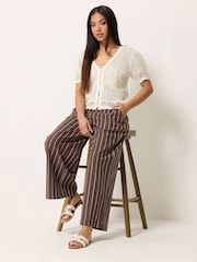 M&Co Brown Petite Stripe Wide Leg Trousers - Image 5 of 6