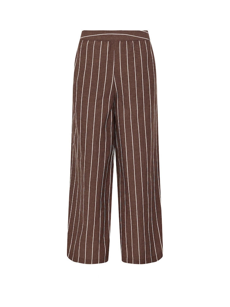 M&Co Brown Petite Stripe Wide Leg Trousers - Image 6 of 6
