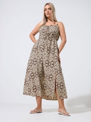 Yours Curve Brown Limited Abstract Animal Tie Strap Dress - Image 1 of 6