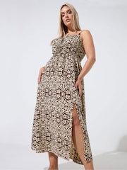 Yours Curve Brown Limited Abstract Animal Tie Strap Dress - Image 2 of 6