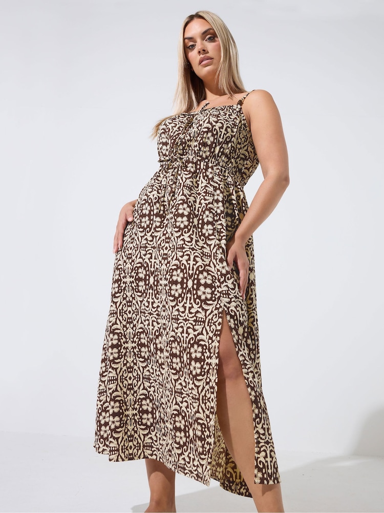 Yours Curve Brown Limited Abstract Animal Tie Strap Dress - Image 2 of 6 Yours Curve Brown Limited Abstract Animal Tie Strap Dress - Image 2 of 6