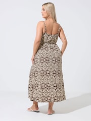 Yours Curve Brown Limited Abstract Animal Tie Strap Dress - Image 3 of 6