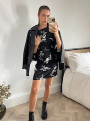 Style Cheat Black Ivy Satin Belted Mini Dress - Image 1 of 4