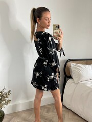 Style Cheat Black Ivy Satin Belted Mini Dress - Image 2 of 4