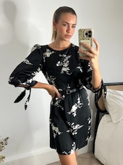 Style Cheat Black Ivy Satin Belted Mini Dress - Image 3 of 4