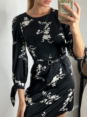 Style Cheat Black Ivy Satin Belted Mini Dress - Image 4 of 4