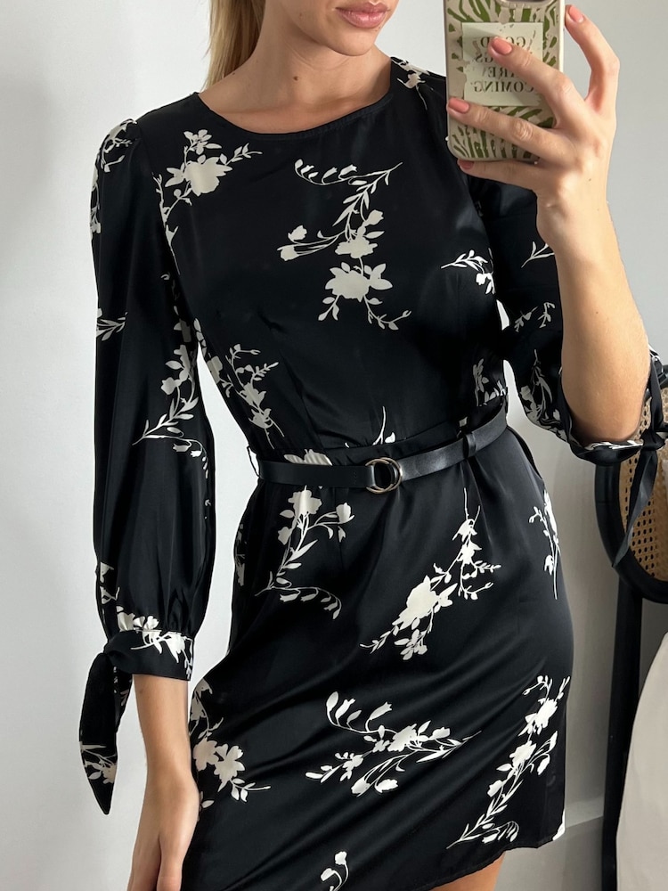 Style Cheat Black Ivy Satin Belted Mini Dress - Image 4 of 4