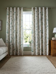 Catherine Lansfield Natural / Green Watercolour Leaves Lined Eyelet Curtains - Image 1 of 5