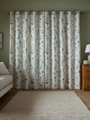 Catherine Lansfield Natural / Green Watercolour Leaves Lined Eyelet Curtains - Image 2 of 5