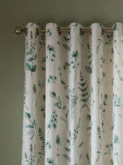 Catherine Lansfield Natural / Green Watercolour Leaves Lined Eyelet Curtains - Image 3 of 5