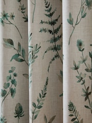 Catherine Lansfield Natural / Green Watercolour Leaves Lined Eyelet Curtains - Image 4 of 5