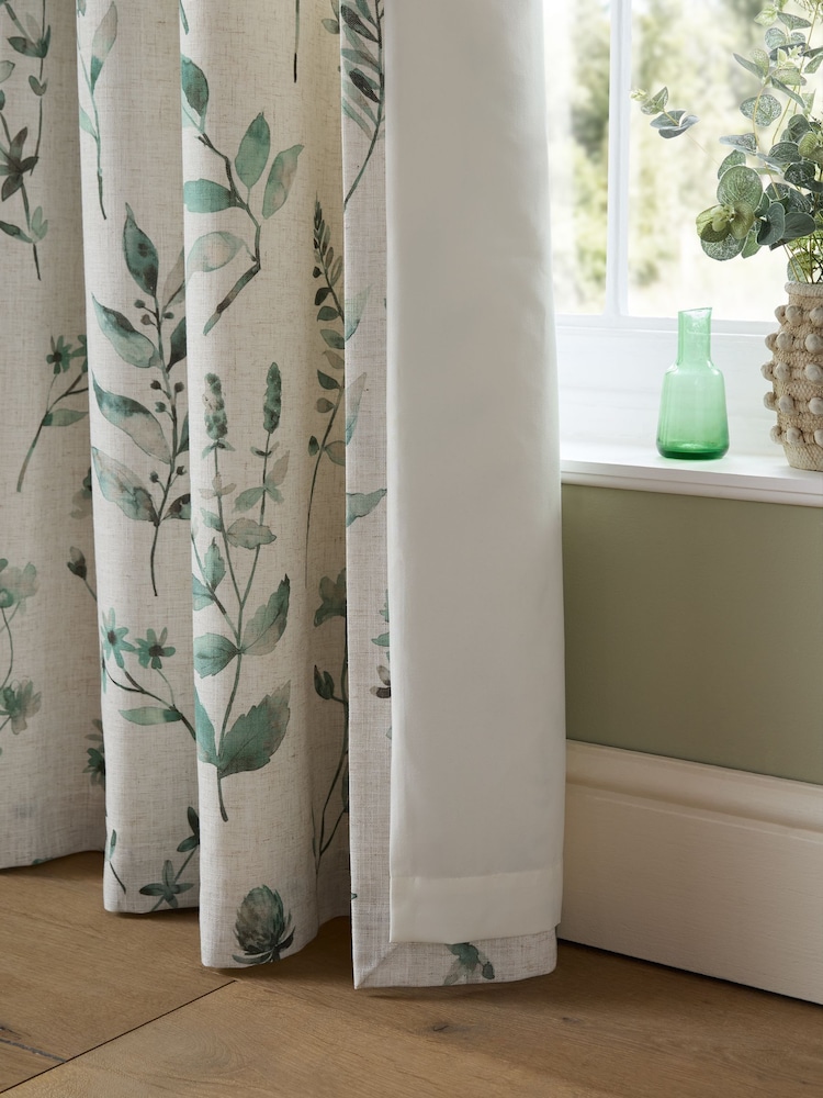 Catherine Lansfield Natural / Green Watercolour Leaves Lined Eyelet Curtains - Image 5 of 5 Catherine Lansfield Natural / Green Watercolour Leaves Lined Eyelet Curtains - Image 5 of 5