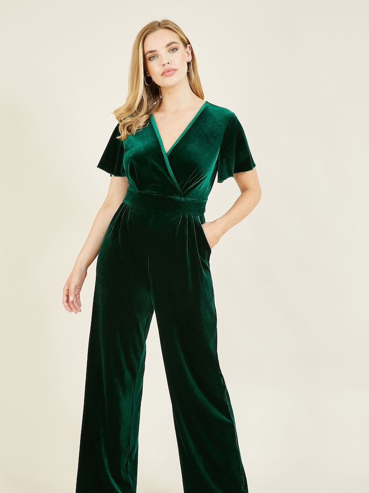 Yumi Dark Green Jumpsuit With Angel Sleeves - Image 1 of 4 Yumi Dark Green Jumpsuit With Angel Sleeves - Image 1 of 4