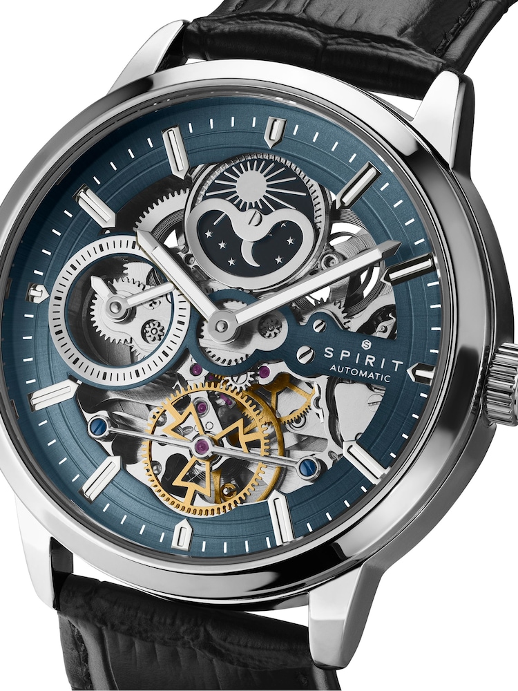 Spirit Black Gents Silver Sun Moon Automatic Leather Strap Watch - Image 2 of 5 Spirit Black Gents Silver Sun Moon Automatic Leather Strap Watch - Image 2 of 5