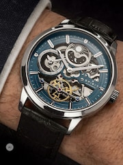 Spirit Black Gents Silver Sun Moon Automatic Leather Strap Watch - Image 4 of 5