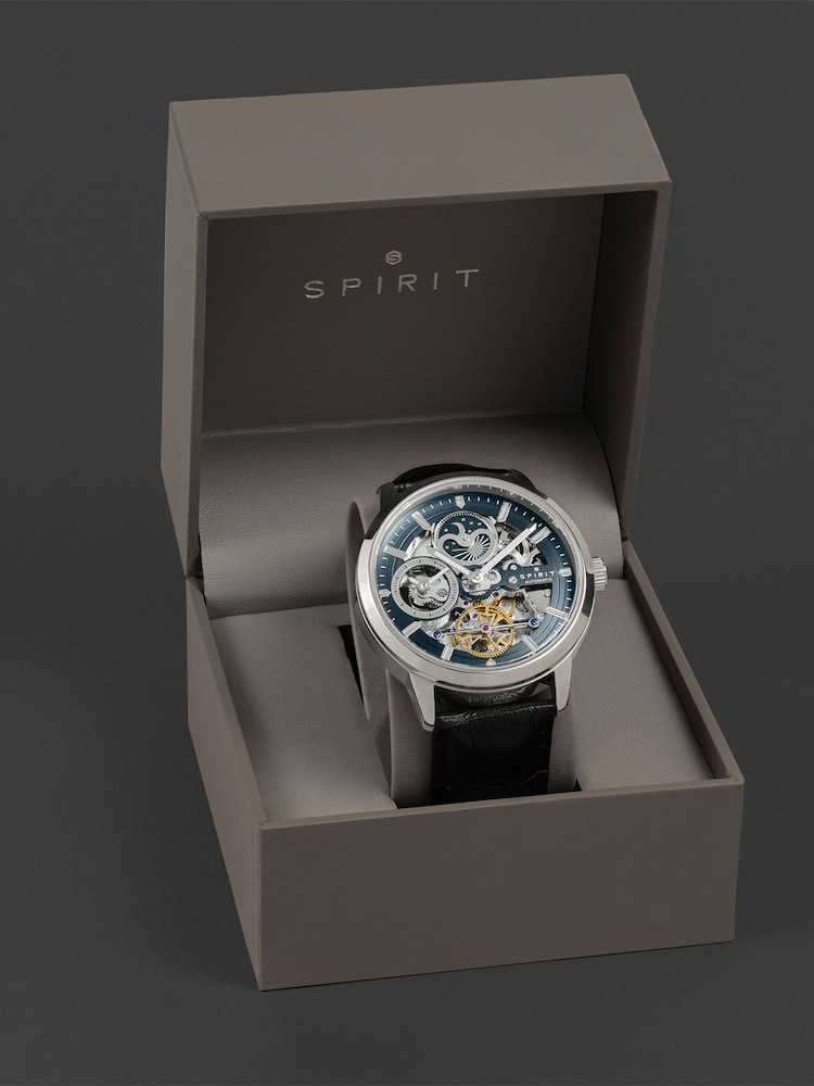Spirit Black Gents Silver Sun Moon Automatic Leather Strap Watch - Image 5 of 5 Spirit Black Gents Silver Sun Moon Automatic Leather Strap Watch - Image 5 of 5