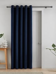 Catherine Lansfield Navy Super Thermal Blackout Matt Velour Eyelet Door Curtain Panel - Image 1 of 4