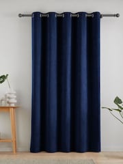 Catherine Lansfield Navy Super Thermal Blackout Matt Velour Eyelet Door Curtain Panel - Image 2 of 4