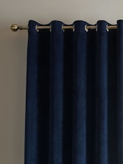 Catherine Lansfield Navy Super Thermal Blackout Matt Velour Eyelet Door Curtain Panel - Image 3 of 4