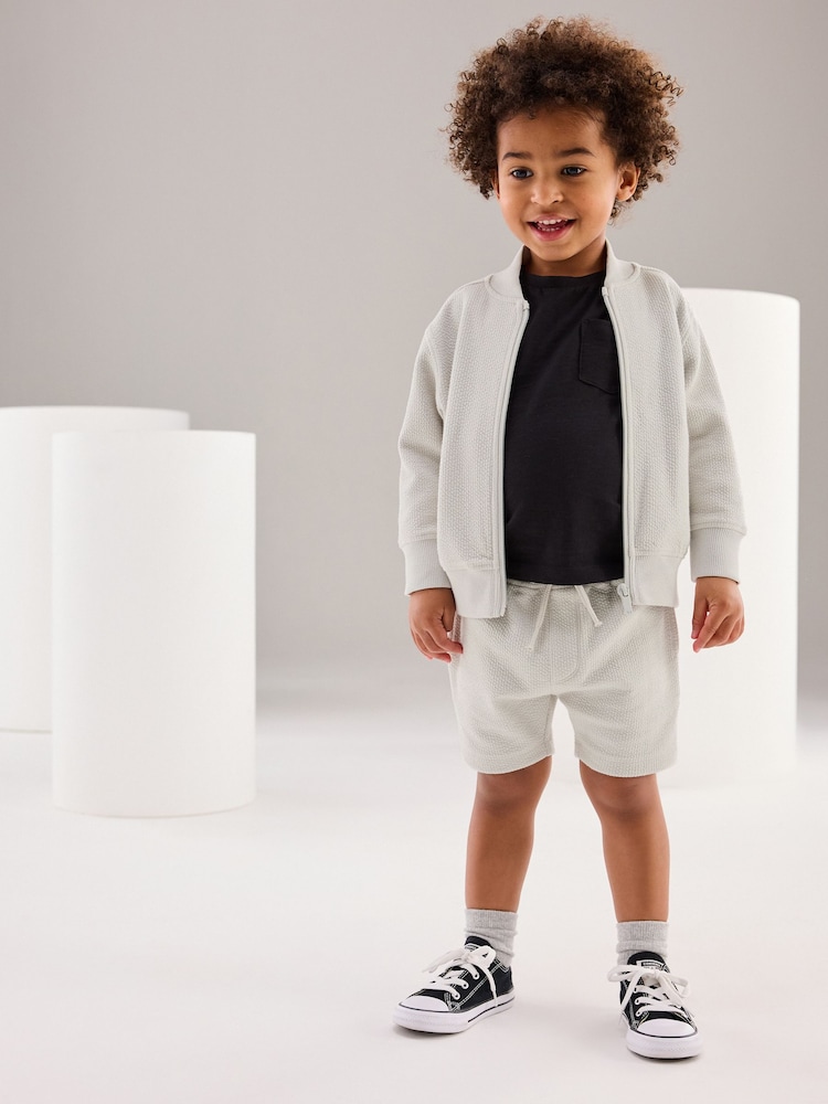 Light Grey Zip Through Jersey Bomber Jacket And Shorts Set (3mths-7yrs) - Image 2 of 7 Light Grey Zip Through Jersey Bomber Jacket And Shorts Set (3mths-7yrs) - Image 2 of 7
