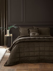 Catherine Lansfield Chocolate Kingsley Matt Velvet Quilted Bedspread - Image 1 of 3