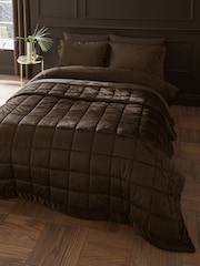 Catherine Lansfield Chocolate Kingsley Matt Velvet Quilted Bedspread - Image 2 of 3
