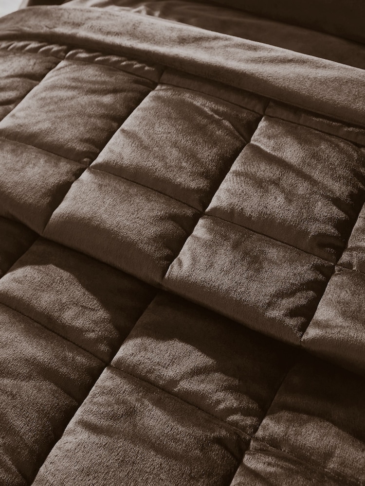 Catherine Lansfield Chocolate Kingsley Matt Velvet Quilted Bedspread - Image 3 of 3 Catherine Lansfield Chocolate Kingsley Matt Velvet Quilted Bedspread - Image 3 of 3