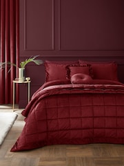 Catherine Lansfield Burgundy Kingsley Matt Velvet Quilted Bedspread - Image 1 of 3