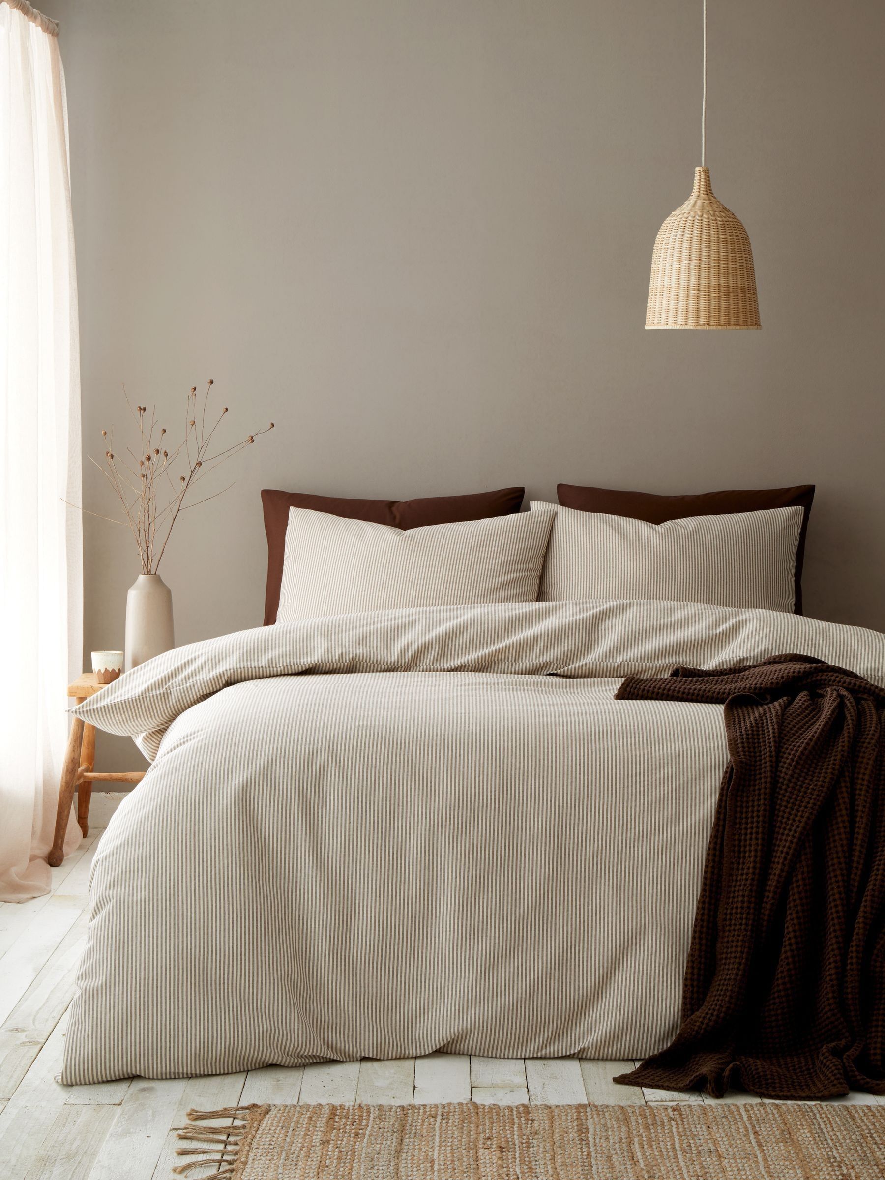 Rackhams Cotton Rich Narrow Woven Stripe Duvet Cover Set Mole - Super King - Mole - Image 5
