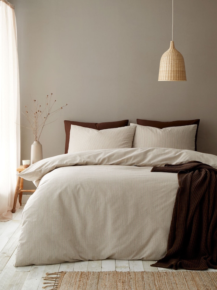 Pineapple Elephant Mole Cotton Rich Narrow Woven Stripe Duvet Cover and Pillowcase Set - Image 1 of 4 Pineapple Elephant Mole Cotton Rich Narrow Woven Stripe Duvet Cover and Pillowcase Set - Image 1 of 4