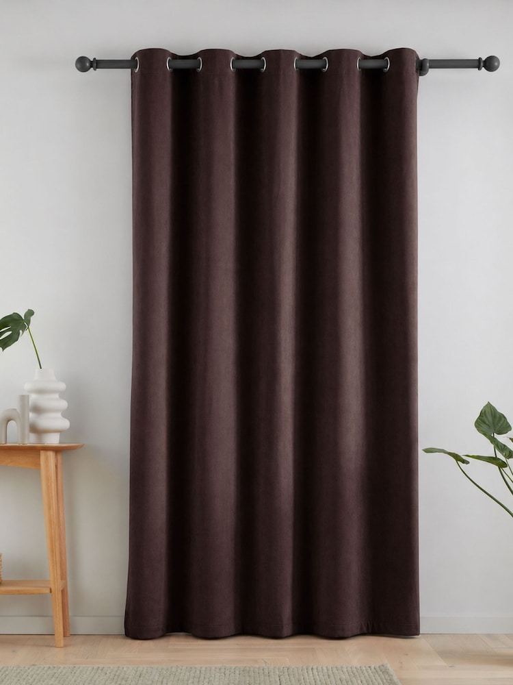 Catherine Lansfield Chocolate Super Thermal Blackout Matt Velour Eyelet Door Curtain Panel - Image 2 of 4 Catherine Lansfield Chocolate Super Thermal Blackout Matt Velour Eyelet Door Curtain Panel - Image 2 of 4