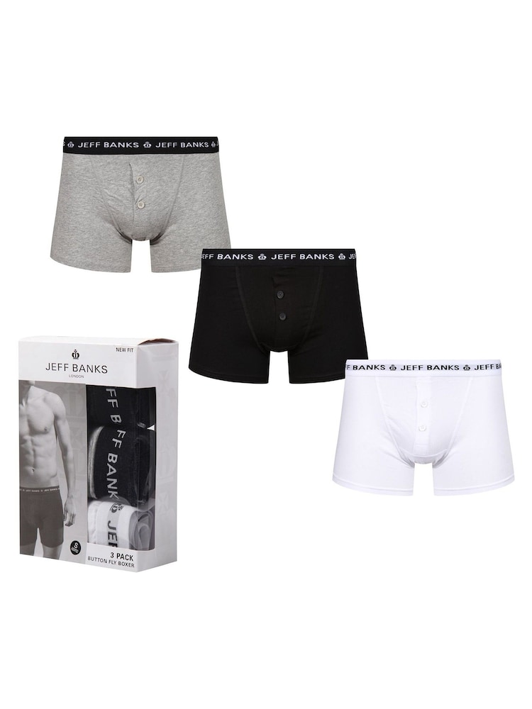 Jeff Banks Multi Classic Button Fly Boxers 3 Pack - Image 4 of 6