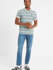 Tog 24 Mens Grey Copgrove Marl/Aqua Stripe Polo Shirt - Image 4 of 6