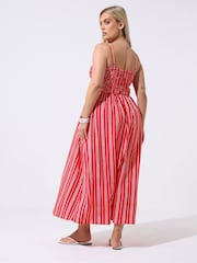 Yours Curve Red Limited Strappy Shirred Stripe Dress - Image 3 of 5