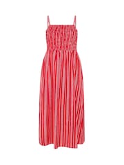 Yours Curve Red Limited Strappy Shirred Stripe Dress - Image 5 of 5
