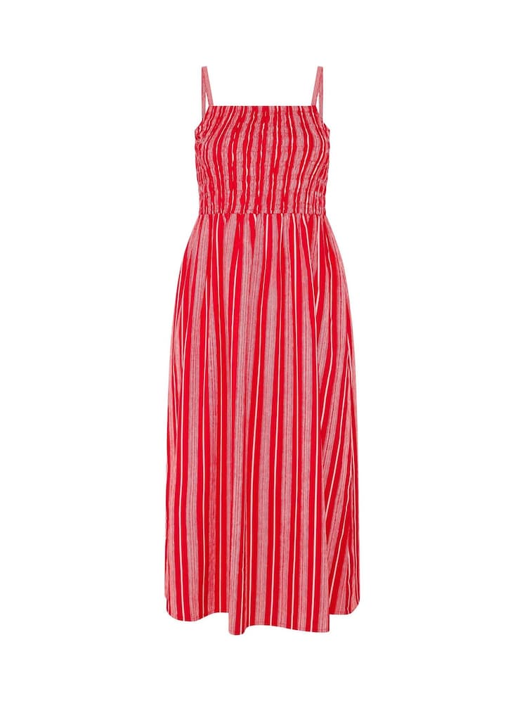 Yours Curve Red Limited Strappy Shirred Stripe Dress - Image 5 of 5 Yours Curve Red Limited Strappy Shirred Stripe Dress - Image 5 of 5