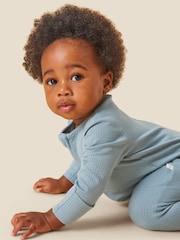 MORI Ribbed Stretch Viscose Cotton Blend 2 Way Zip Sleepsuit - Image 1 of 7