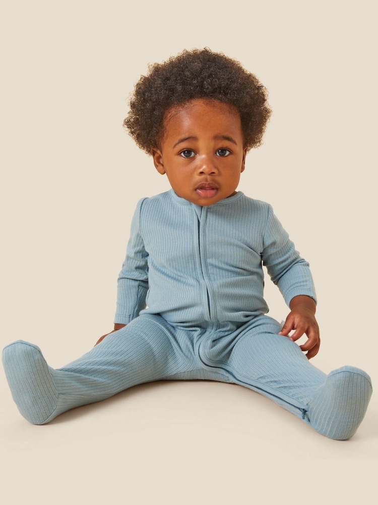 MORI Ribbed Stretch Viscose Cotton Blend 2 Way Zip Sleepsuit - Image 2 of 7