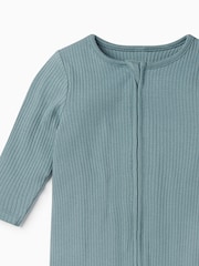 MORI Ribbed Stretch Viscose Cotton Blend 2 Way Zip Sleepsuit - Image 6 of 7