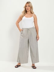 Yours Curve Brown Textured Wide Leg Stripe Trousers - Image 2 of 5