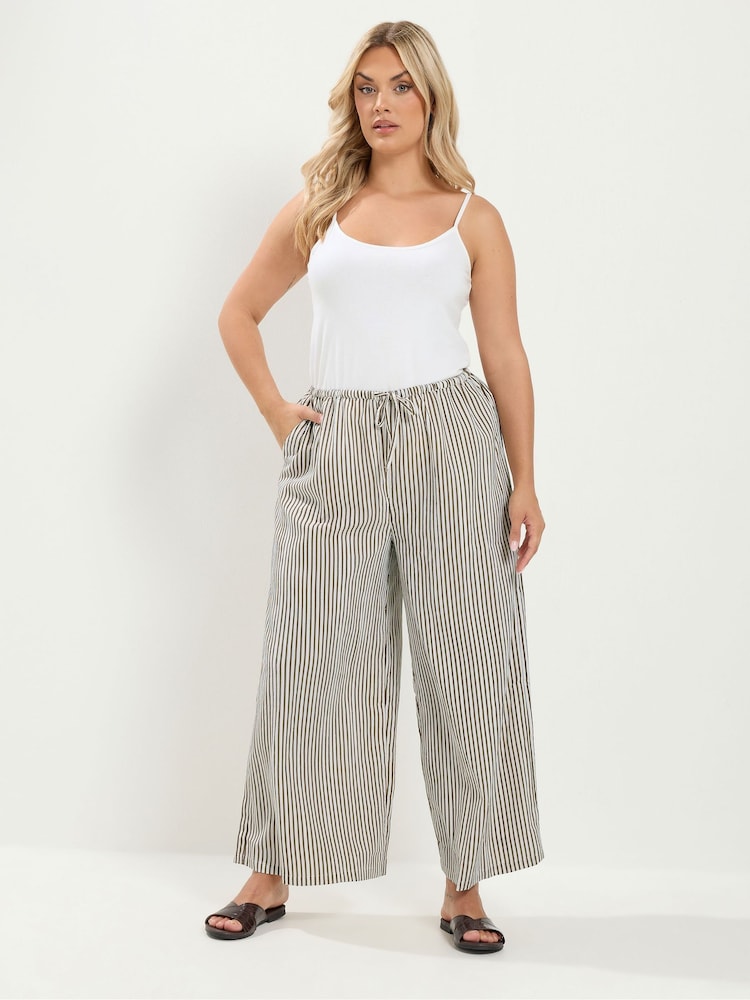 Yours Curve Brown Textured Wide Leg Stripe Trousers - Image 2 of 5
