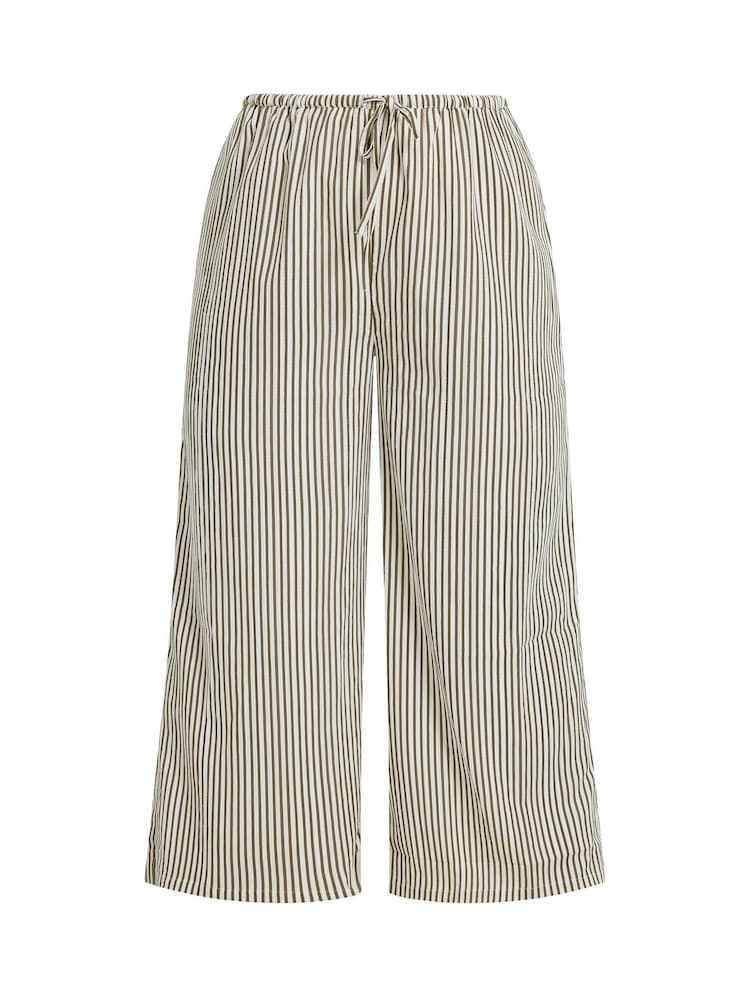 Yours Curve Brown Textured Wide Leg Stripe Trousers - Image 5 of 5