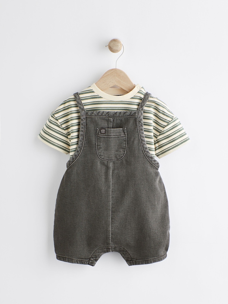 Schwarz/Grau/Denim - Set aus Latzhose und Body für Babys (0 M.–2 J.) - Bild 1 von 7