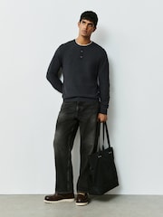 Charcoal Grey Long Sleeve Henley Knitted Jumper - Image 3 of 9