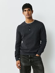 Charcoal Grey Long Sleeve Henley Knitted Jumper - Image 4 of 9