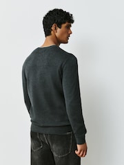 Charcoal Grey Long Sleeve Henley Knitted Jumper - Image 5 of 9